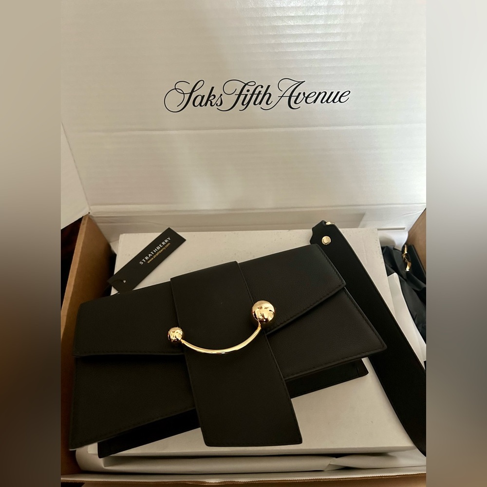 NWT Black clutch with chain and leather strap